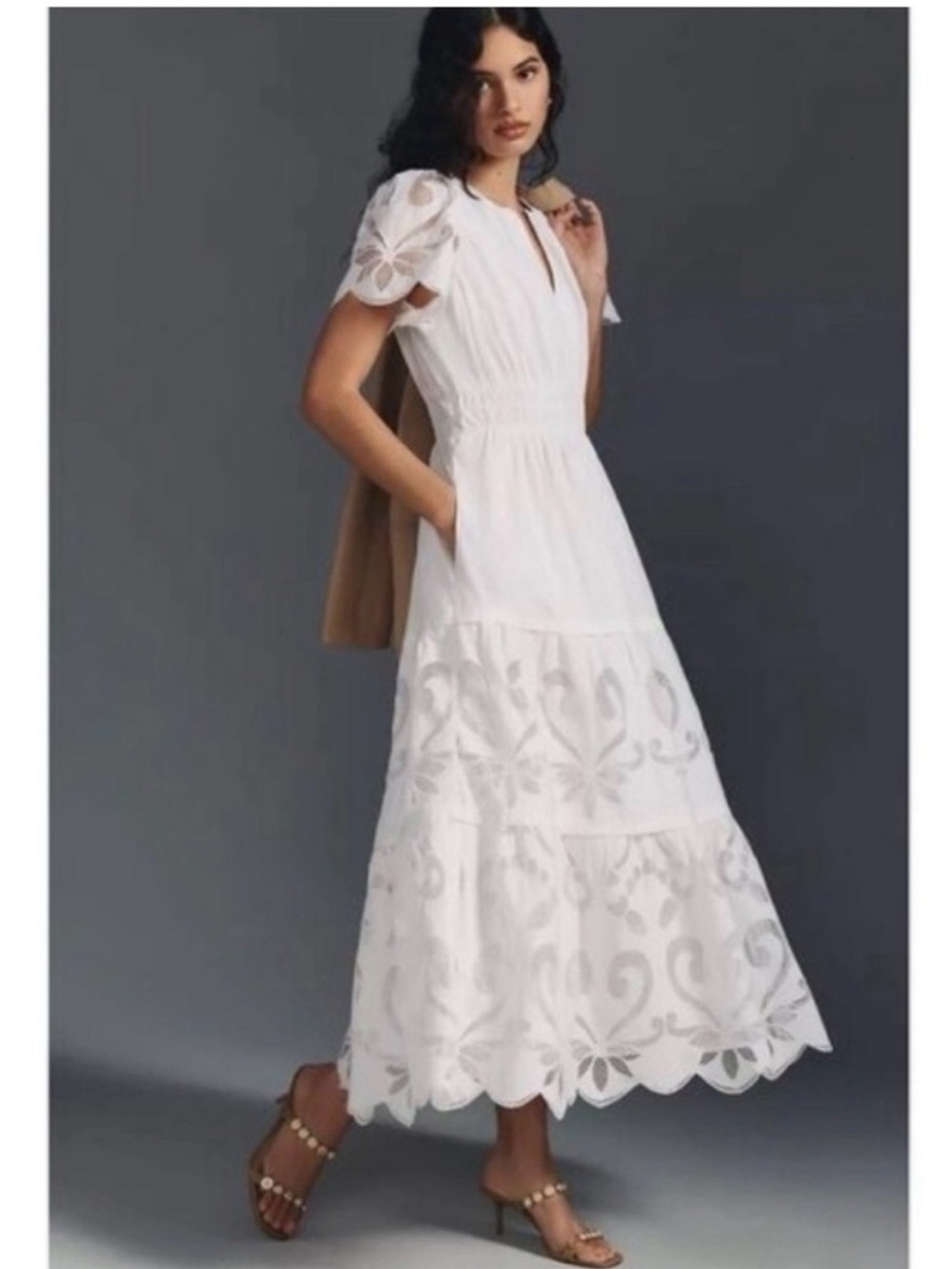 Anthropologie The Somerset Maxi Dress Cutwork Edition White Eyelet Size M